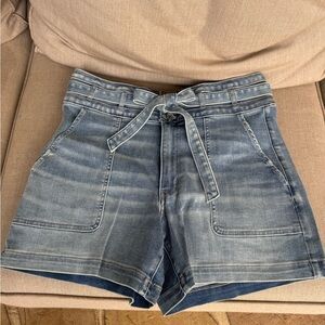 White House Black Market, Blue, Jean Shorts w/ Tie Waist, Size 12